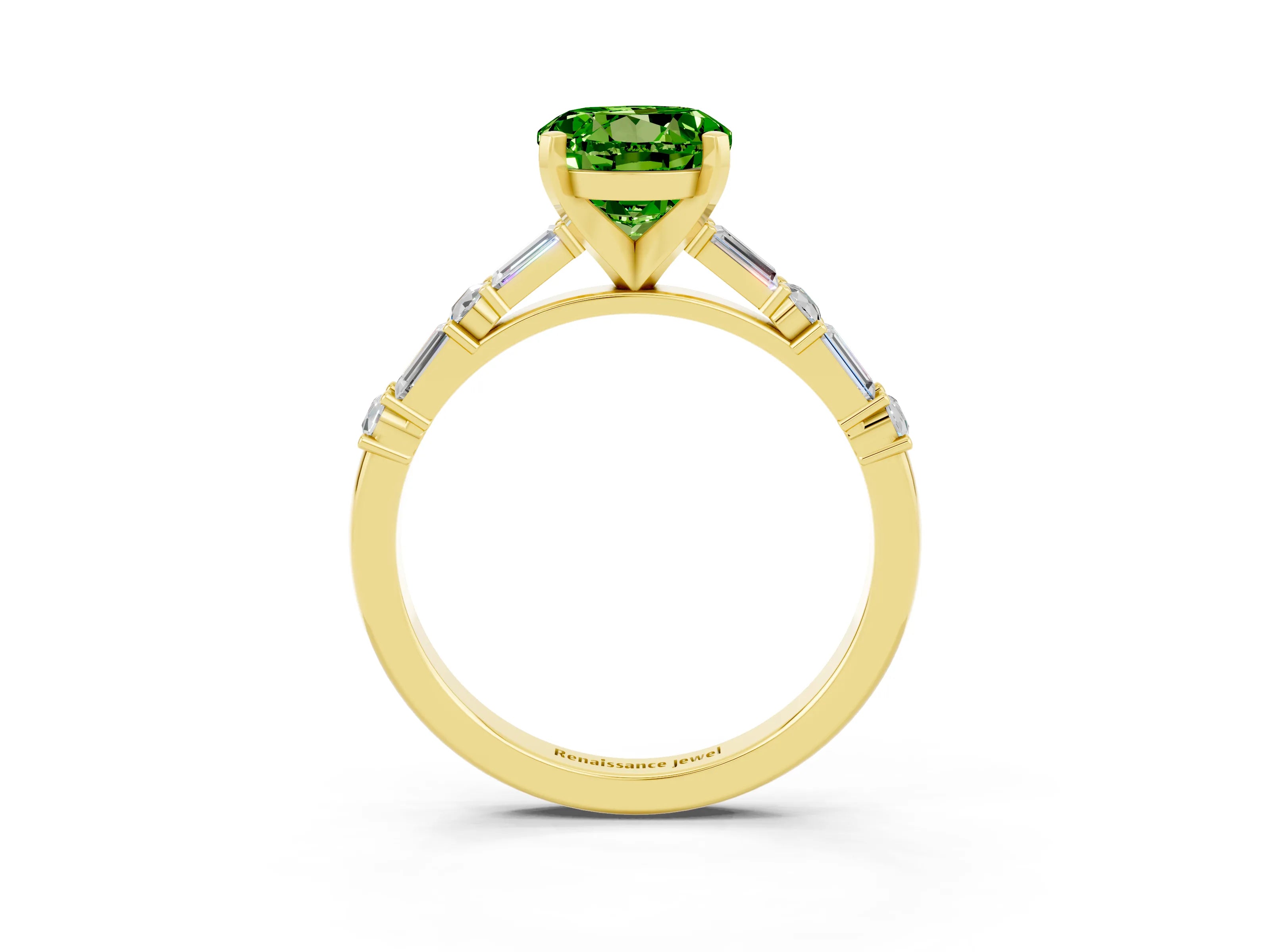 Yellow gold Round Cut Peridot Solitaire with Side Baguettes and Channel Set Band_3