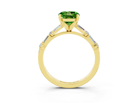 Yellow gold Round Cut Peridot Solitaire with Side Baguettes and Channel Set Band_3