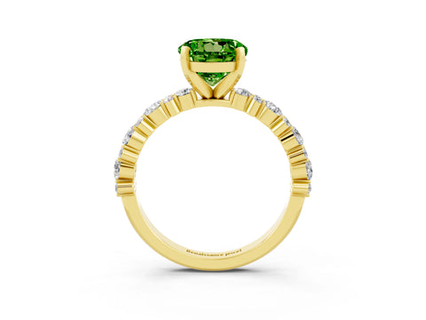 Yellow gold Round Cut Peridot Solitaire with Side Stones, Pave Band, Four-Prong Setting_15