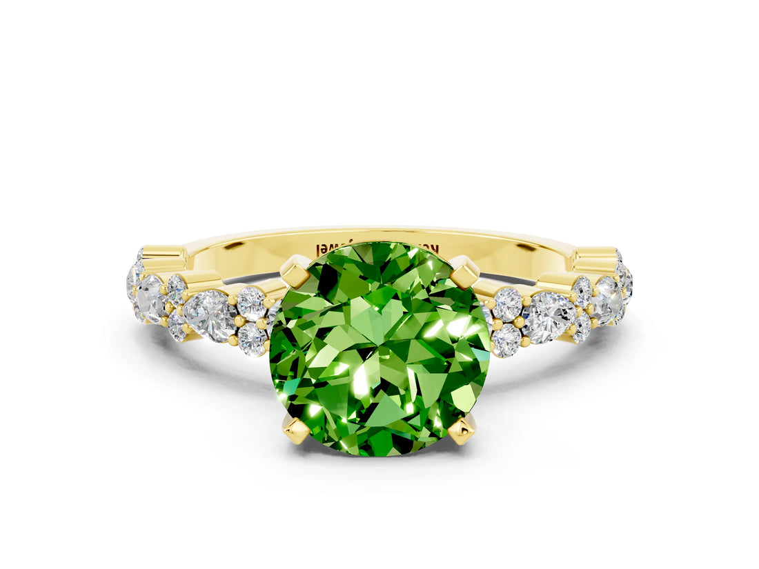 Yellow gold Round Cut Peridot Solitaire with Side Stones, Pave Band, Four-Prong Setting_36