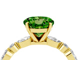 Yellow gold Round Cut Peridot Solitaire with Side Stones on a Pavé Band and Four-Prong Setting_4