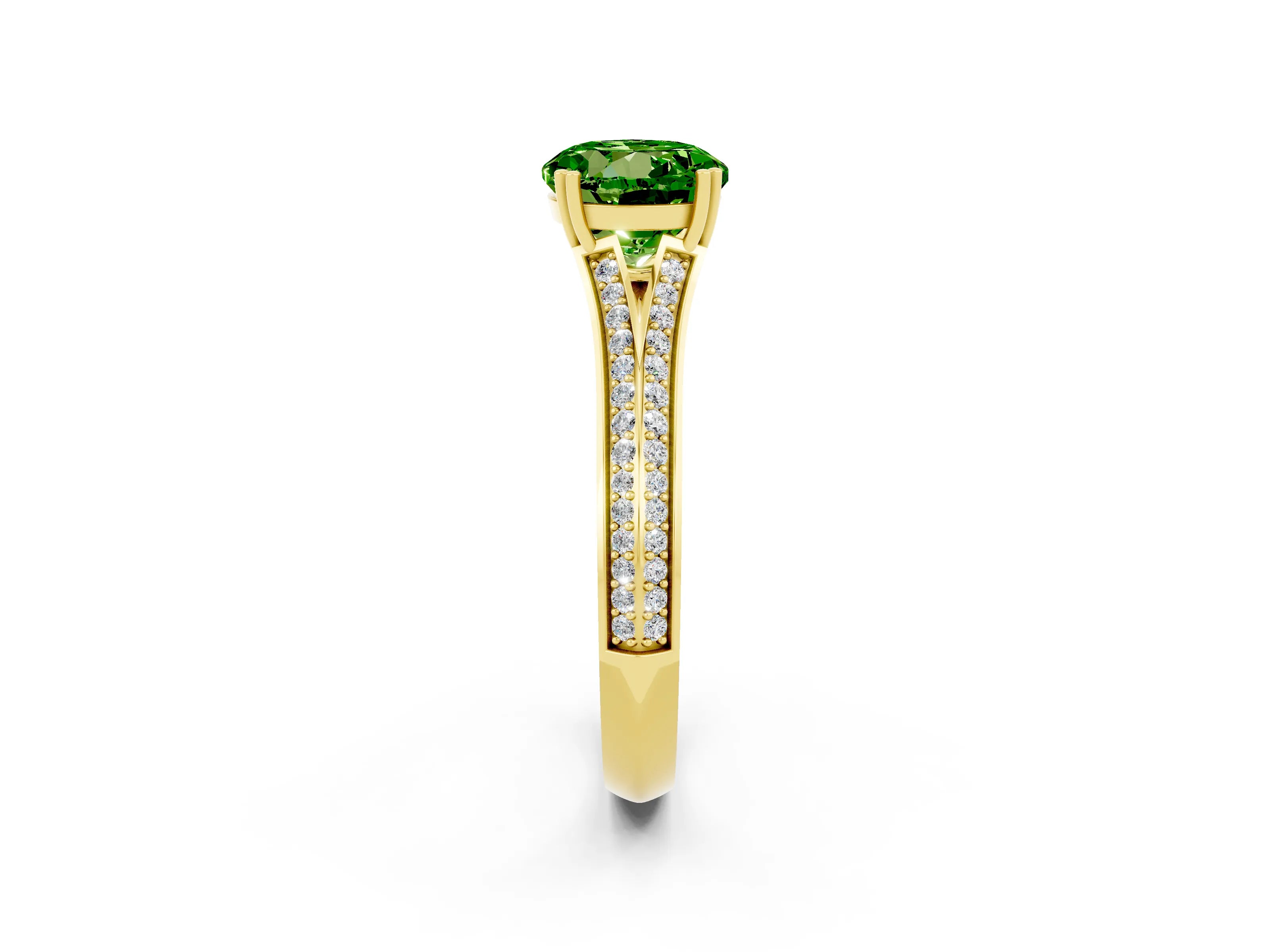 Yellow gold Round Cut Peridot Split Shank Engagement Ring with Pavé Band_2
