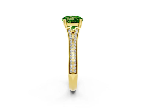 Yellow gold Round Cut Peridot Split Shank Engagement Ring with Pavé Band_2