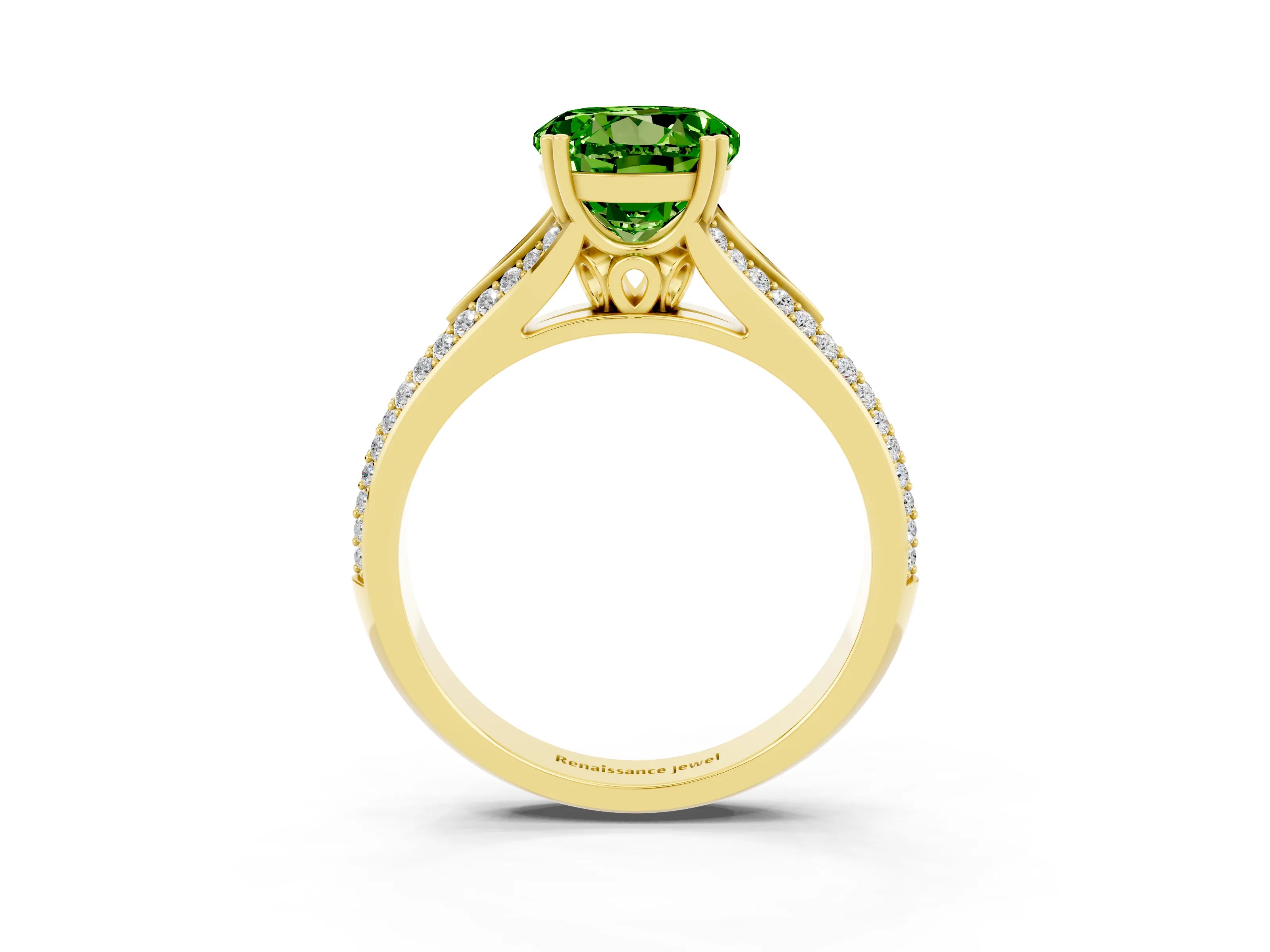 Yellow gold Round Cut Peridot Split Shank Engagement Ring with Pavé Band_3