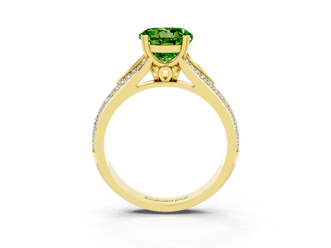 Yellow gold Round Cut Peridot Split Shank Engagement Ring with Pavé Band_3