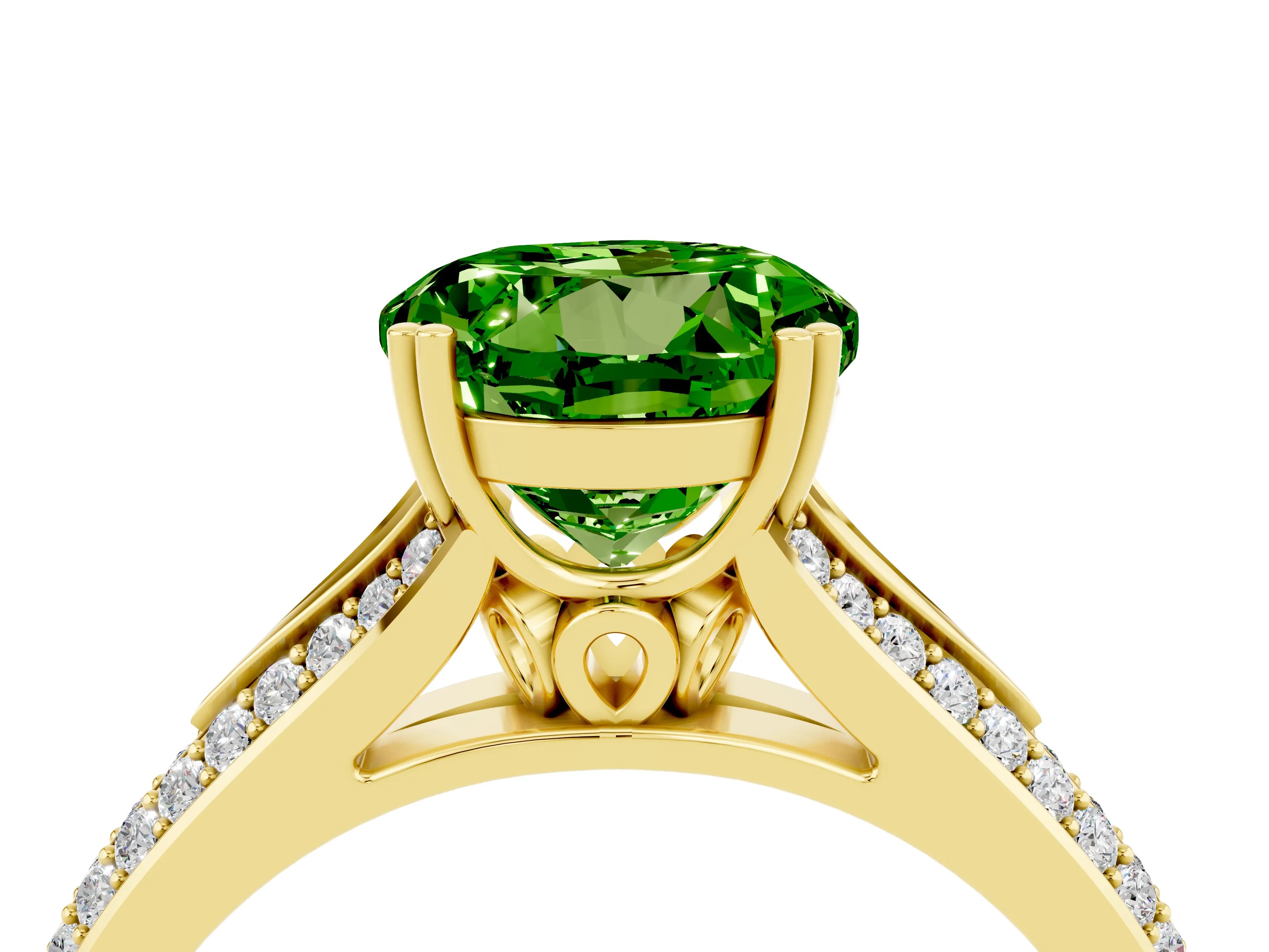 Yellow gold Round Cut Peridot Split Shank Engagement Ring with Pavé Band_4
