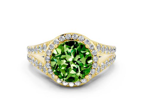 Yellow gold Round Cut Peridot Split Shank Halo Ring with Four-Prong Setting_12