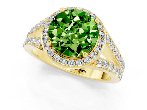 Yellow gold Round Cut Peridot Split Shank Halo Ring with Four-Prong Setting_13