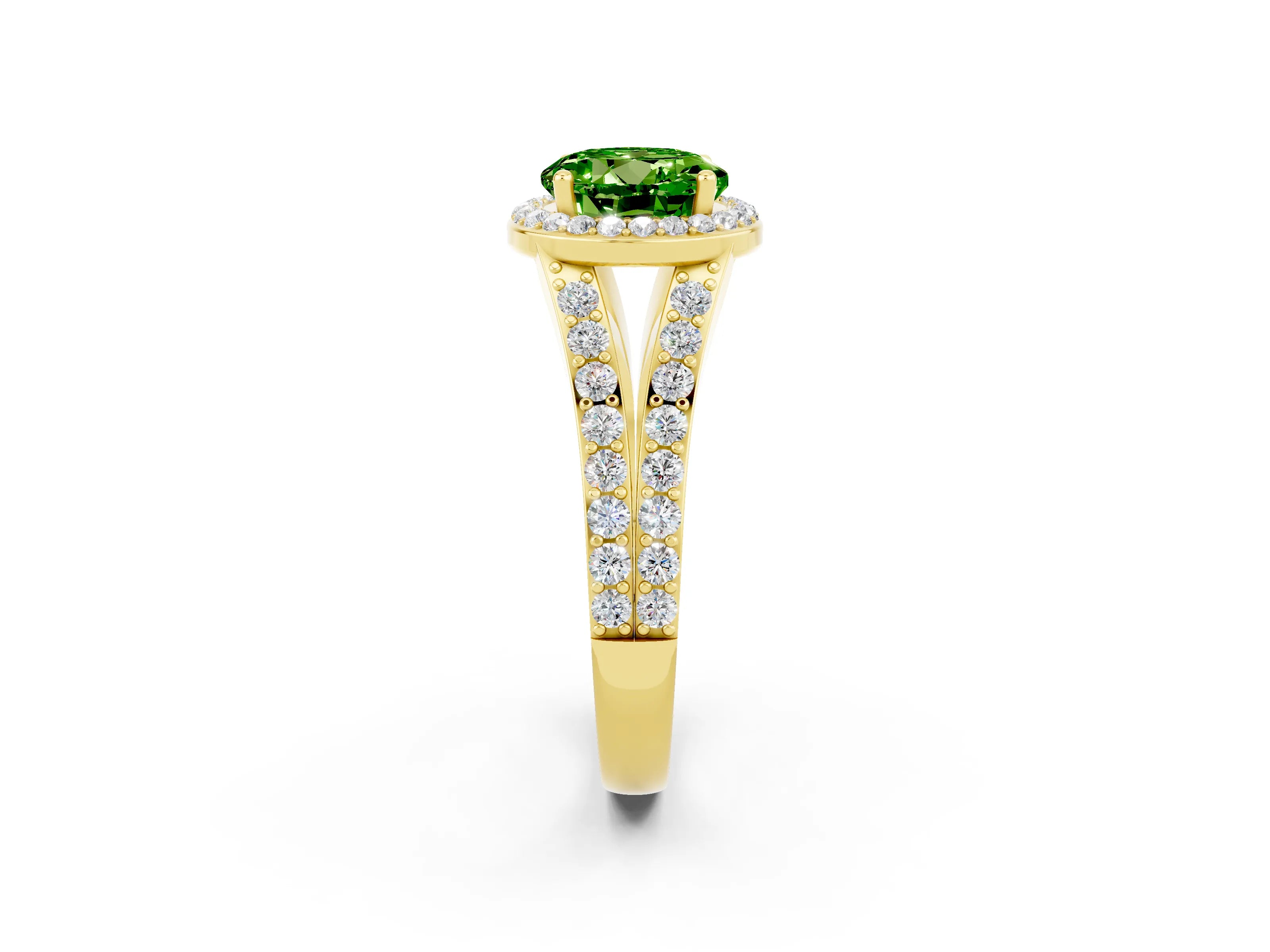Yellow gold Round Cut Peridot Split Shank Halo Ring with Four-Prong Setting_14