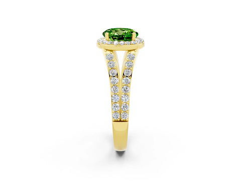 Yellow gold Round Cut Peridot Split Shank Halo Ring with Four-Prong Setting_14