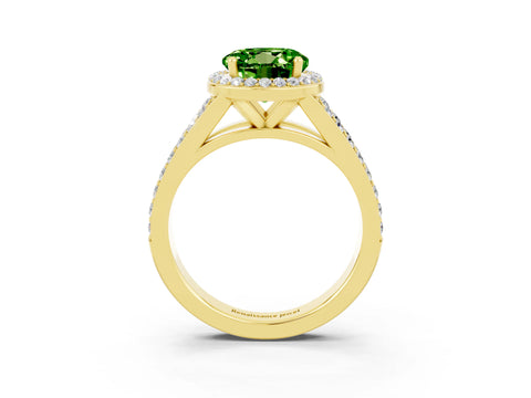 Yellow gold Round Cut Peridot Split Shank Halo Ring with Four-Prong Setting_15