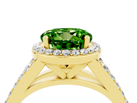 Yellow gold Round Cut Peridot Split Shank Halo Ring with Four-Prong Setting_16