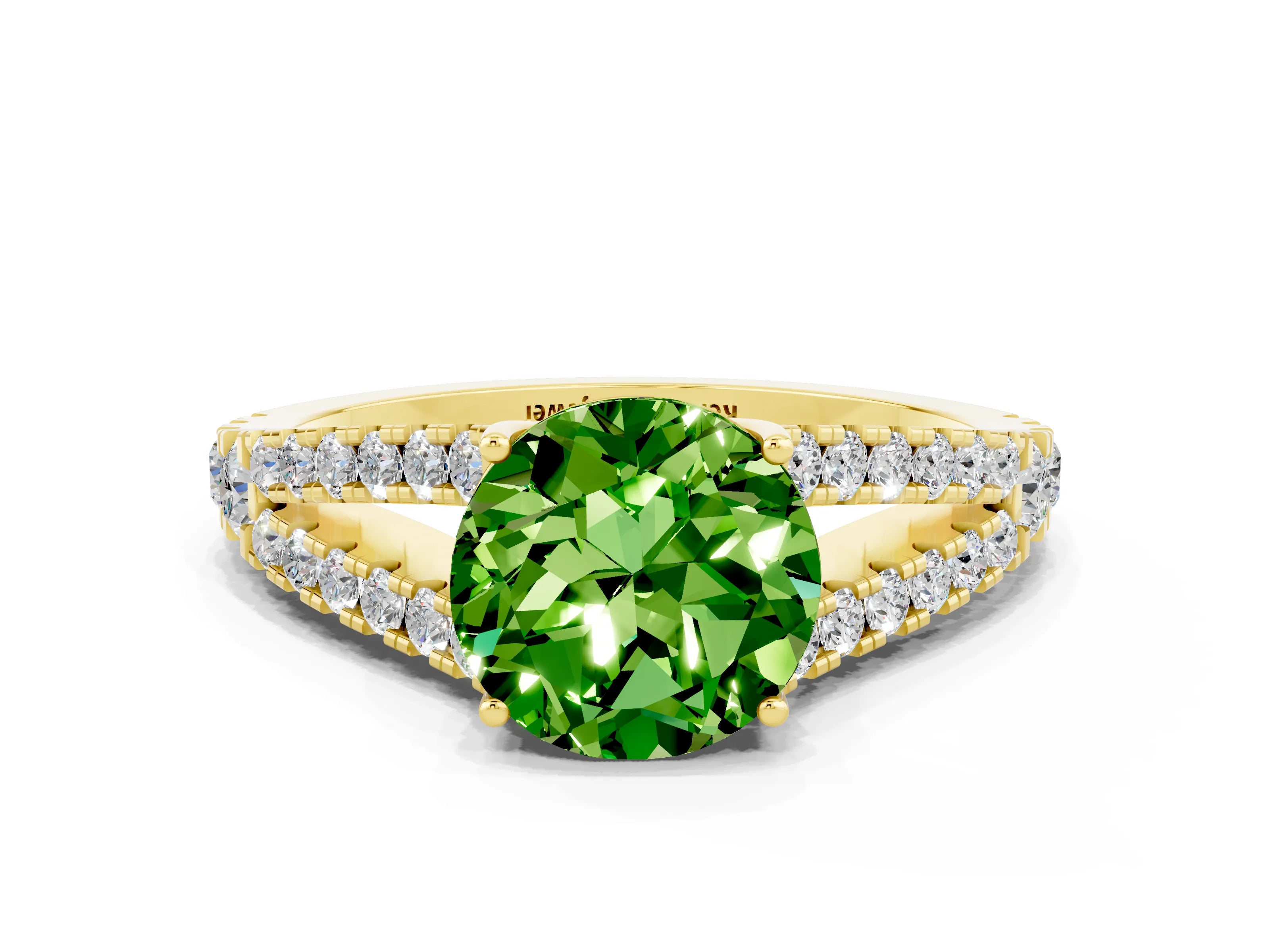 Yellow gold Round Cut Peridot Split Shank Pavé Engagement Ring with Four-Prong Setting_12