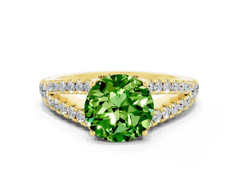 Yellow gold Round Cut Peridot Split Shank Pavé Engagement Ring with Four-Prong Setting_12
