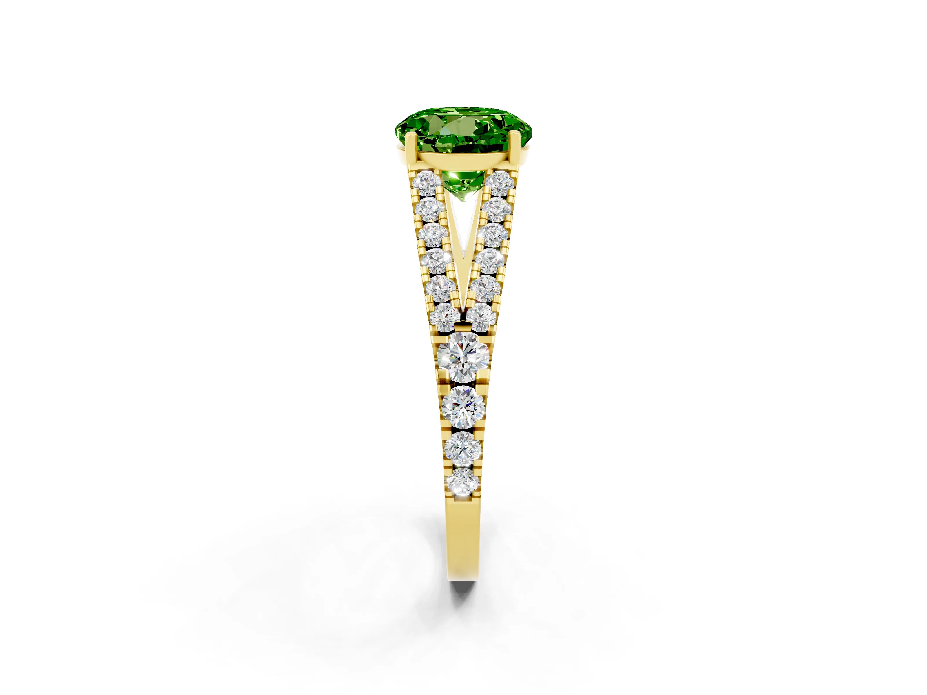 Yellow gold Round Cut Peridot Split Shank Pavé Engagement Ring with Four-Prong Setting_14
