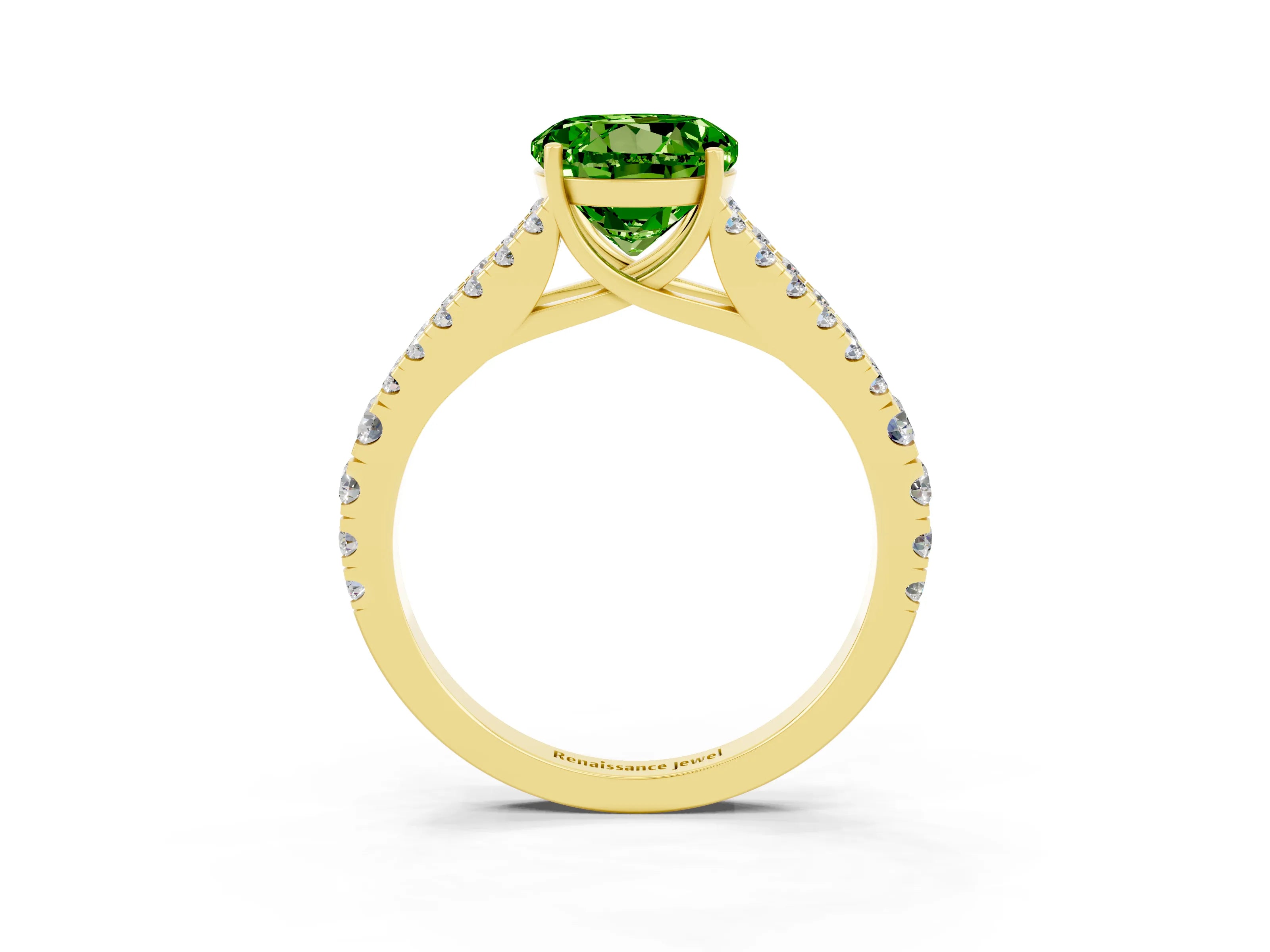 Yellow gold Round Cut Peridot Split Shank Pavé Engagement Ring with Four-Prong Setting_15
