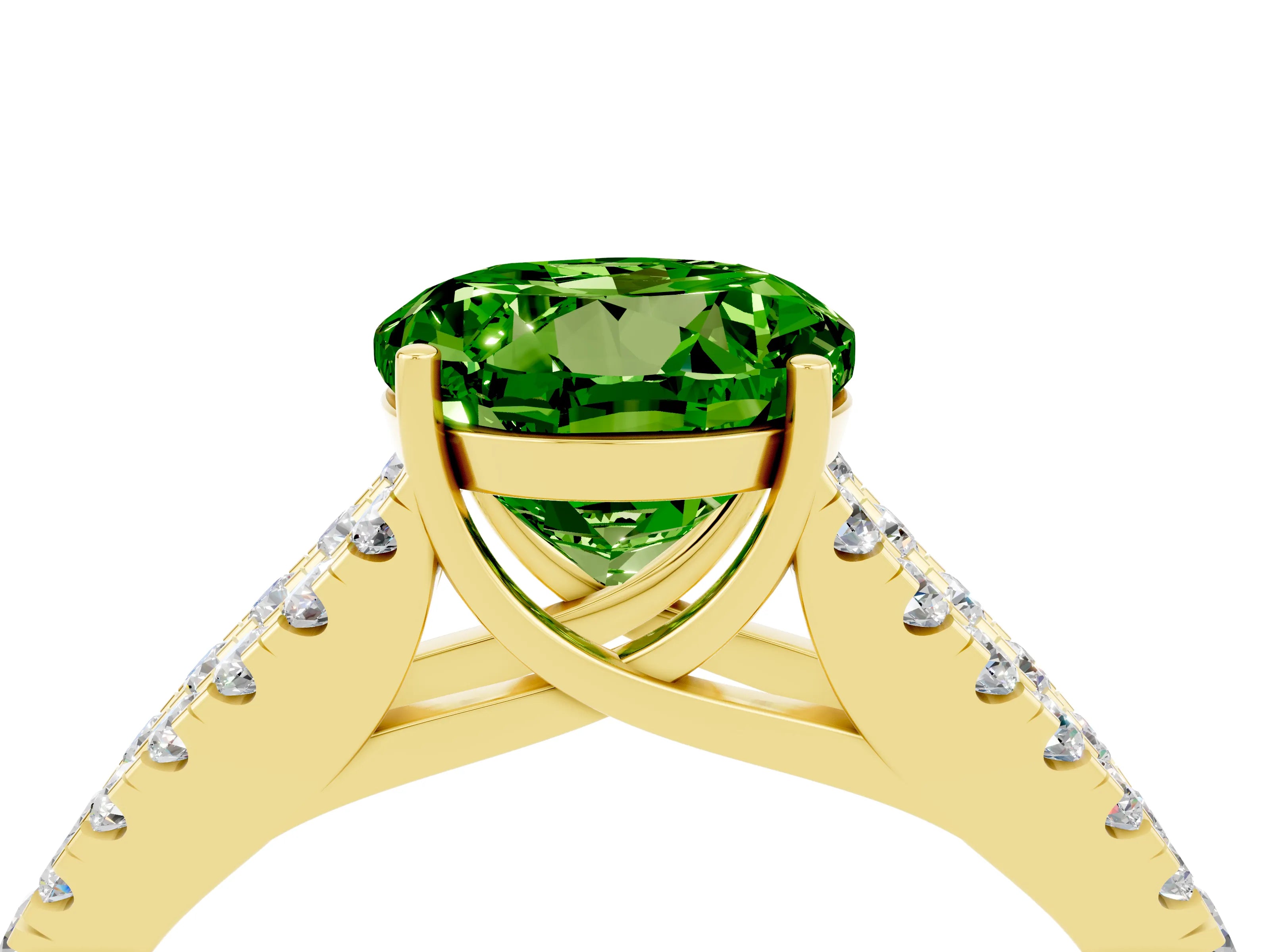 Yellow gold Round Cut Peridot Split Shank Pavé Engagement Ring with Four-Prong Setting_16