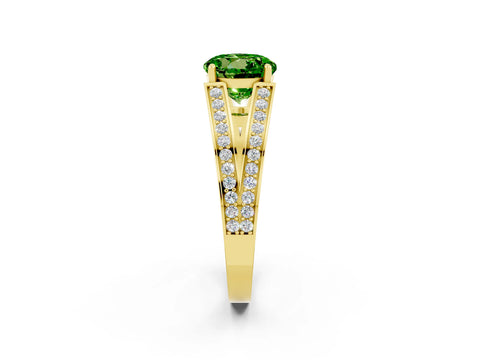 Yellow gold Round Cut Peridot Split Shank Ring with Pavé Band and Four-Prong Setting_2