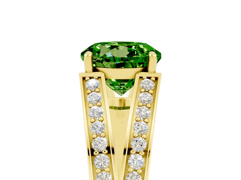 Yellow gold Round Cut Peridot Split Shank Ring with Pavé Band and Four-Prong Setting_5