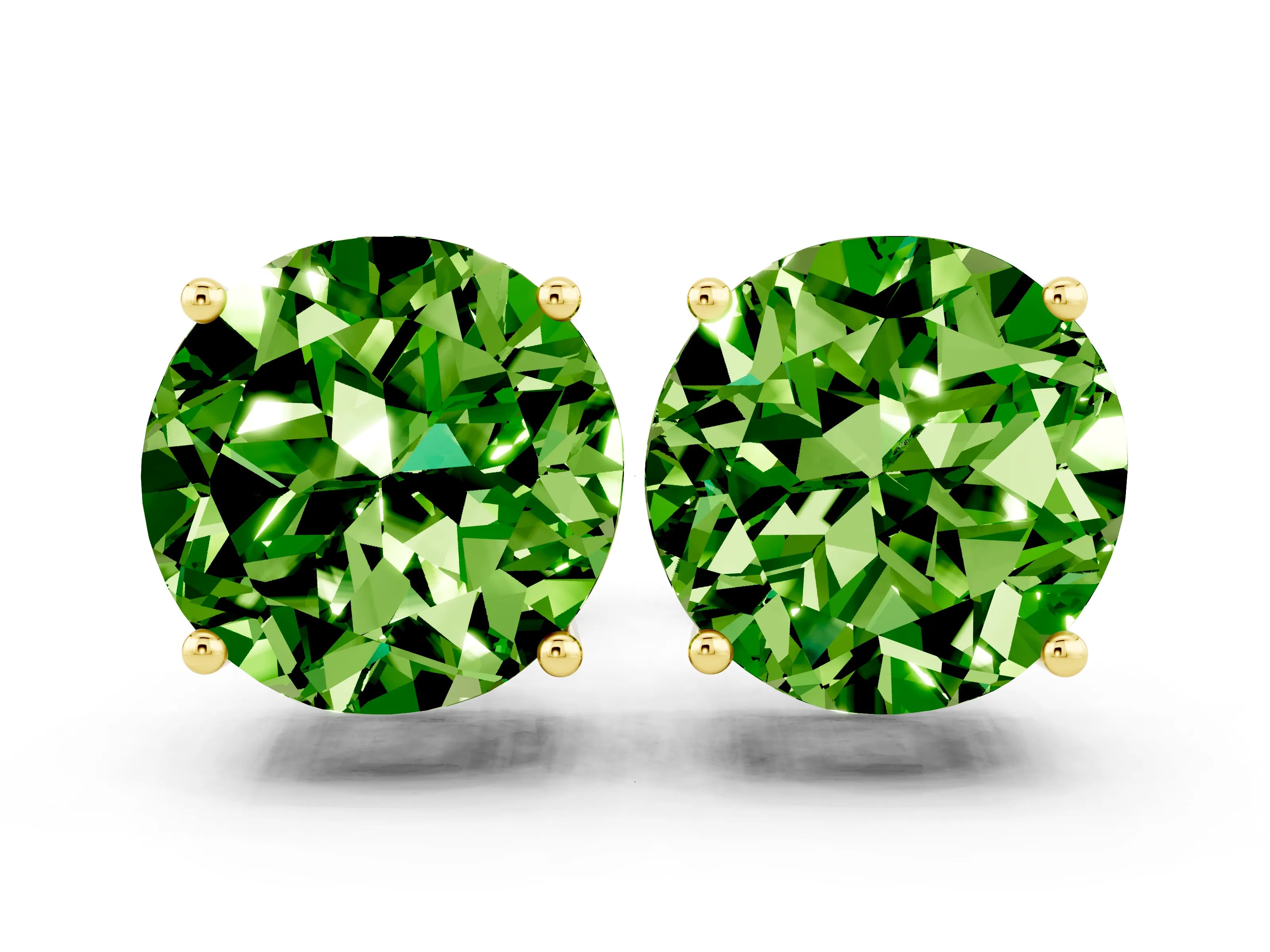 Yellow gold Round Cut Peridot Stud Earrings_12