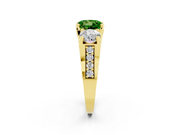 Yellow gold Round Cut Peridot Three-Stone Ring with Channel Set Band and Four-Prong Setting