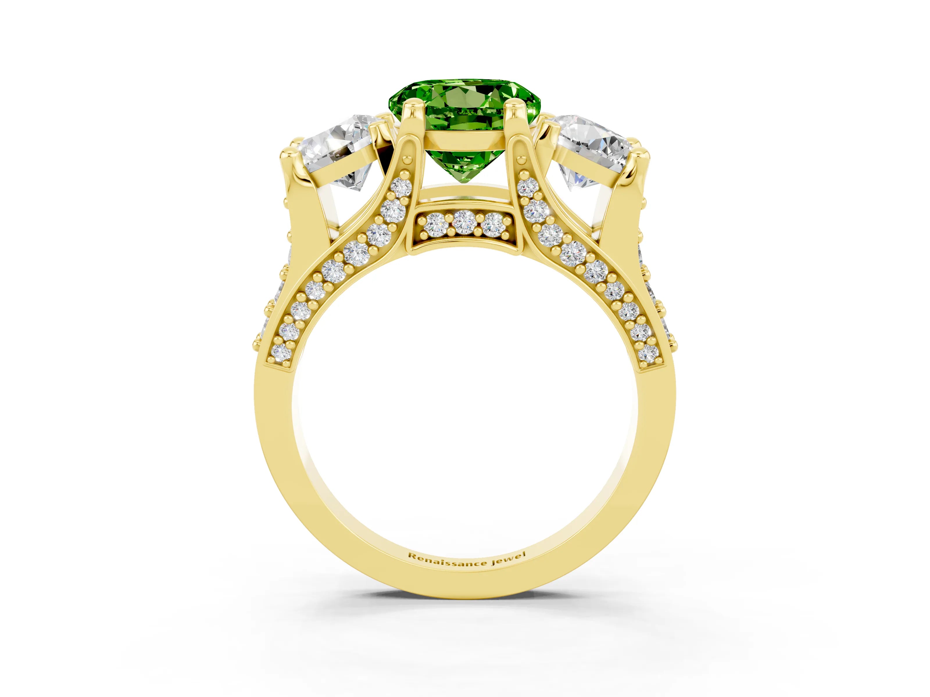 Yellow gold Round Cut Peridot Three-Stone Ring with Channel Set Band and Four-Prong Setting_3