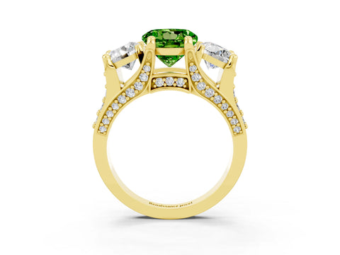 Yellow gold Round Cut Peridot Three-Stone Ring with Channel Set Band and Four-Prong Setting_3