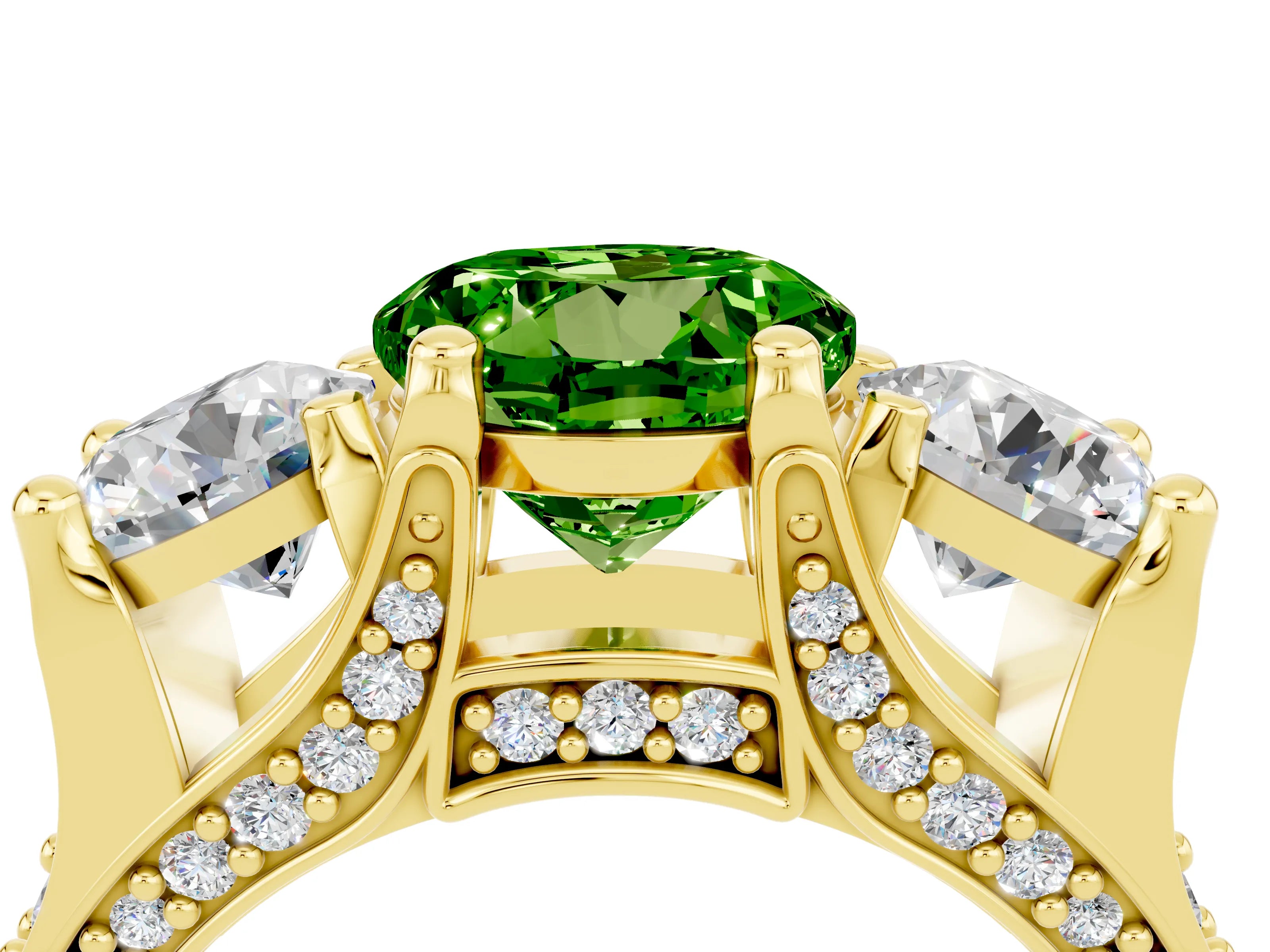 Yellow gold Round Cut Peridot Three-Stone Ring with Channel Set Band and Four-Prong Setting_4