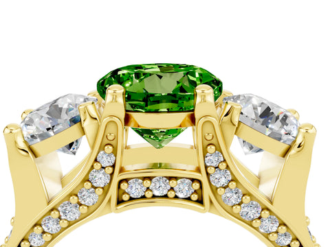 Yellow gold Round Cut Peridot Three-Stone Ring with Channel Set Band and Four-Prong Setting_4