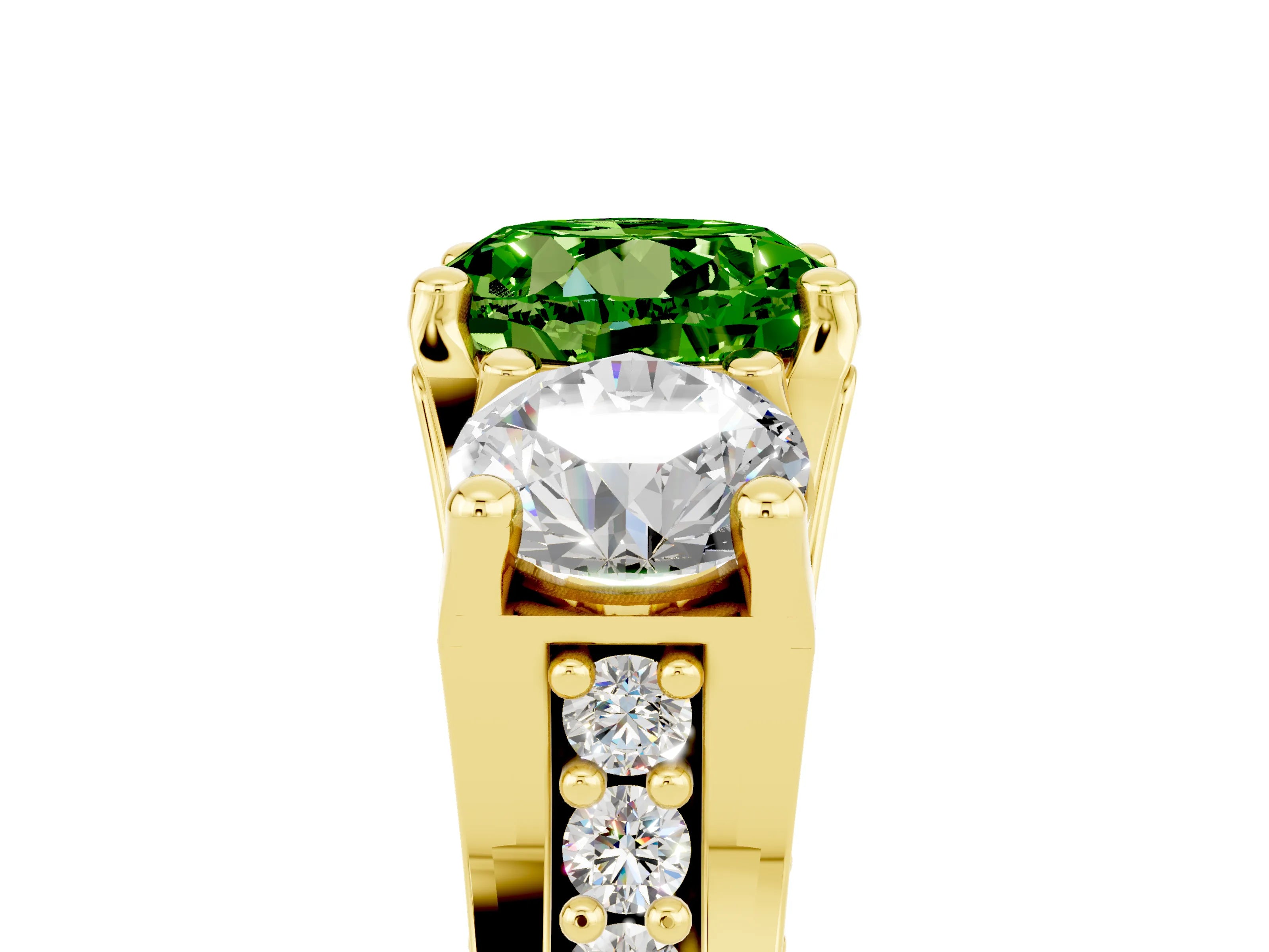 Yellow gold Round Cut Peridot Three-Stone Ring with Channel Set Band and Four-Prong Setting_5