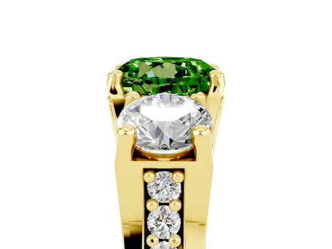Yellow gold Round Cut Peridot Three-Stone Ring with Channel Set Band and Four-Prong Setting_5