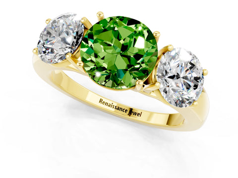 Yellow gold Round Cut Peridot Three-Stone Ring with Four-Prong Setting and Classic Band_1