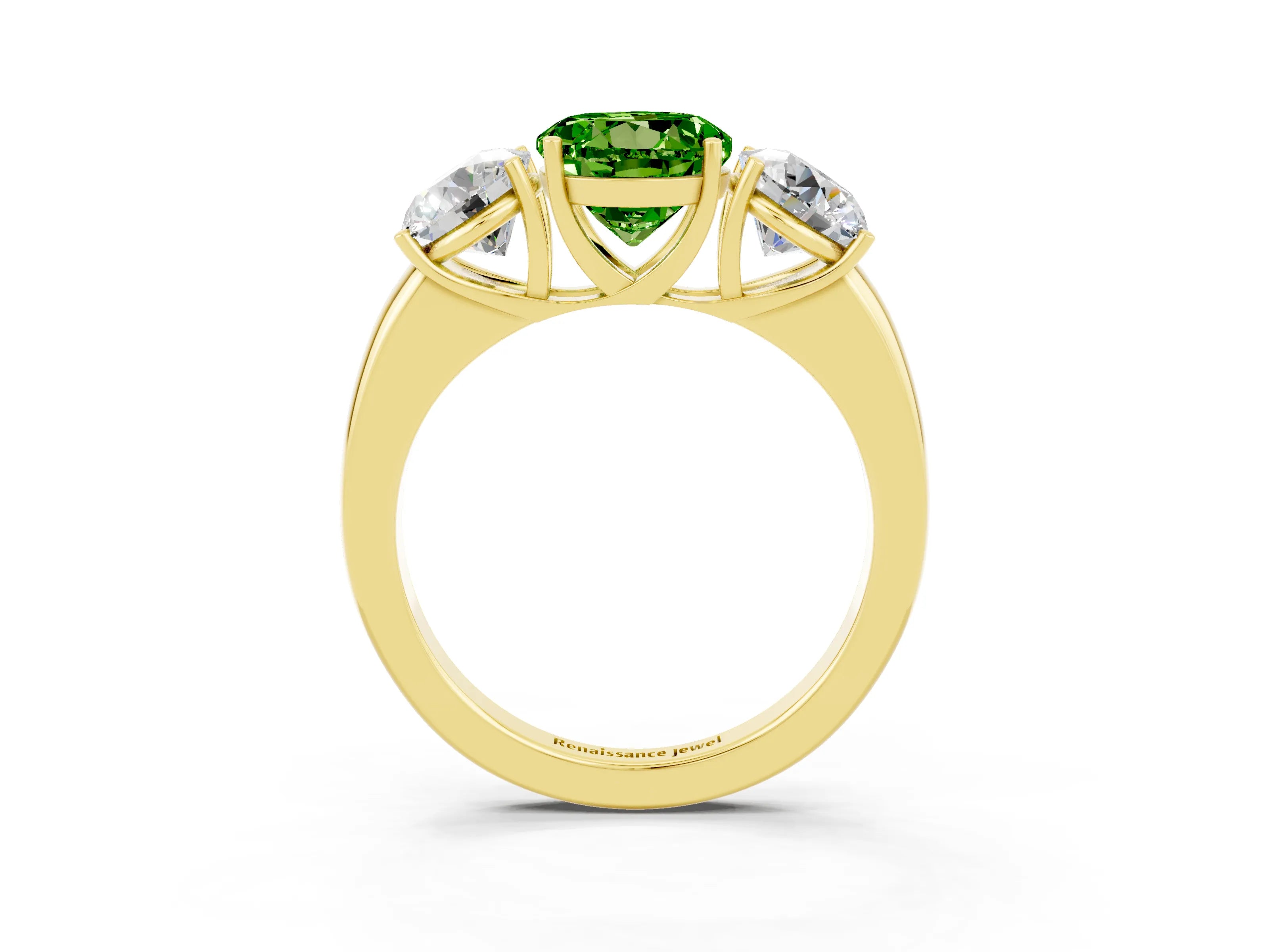 Yellow gold Round Cut Peridot Three-Stone Ring with Four-Prong Setting and Classic Band_3