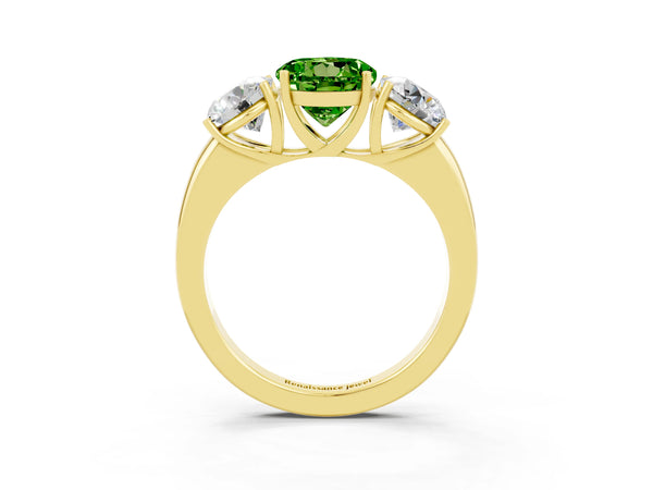 Yellow gold Round Cut Peridot Three-Stone Ring with Four-Prong Setting and Classic Band