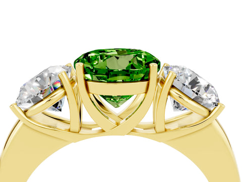 Yellow gold Round Cut Peridot Three-Stone Ring with Four-Prong Setting and Classic Band_4