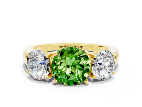 Yellow gold Round Cut Peridot Three-Stone Ring with Four-Prong Setting and Classic Band