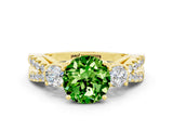Yellow gold Round Cut Peridot Three-Stone Ring with Pavé Split Shank and Four-Prong Setting