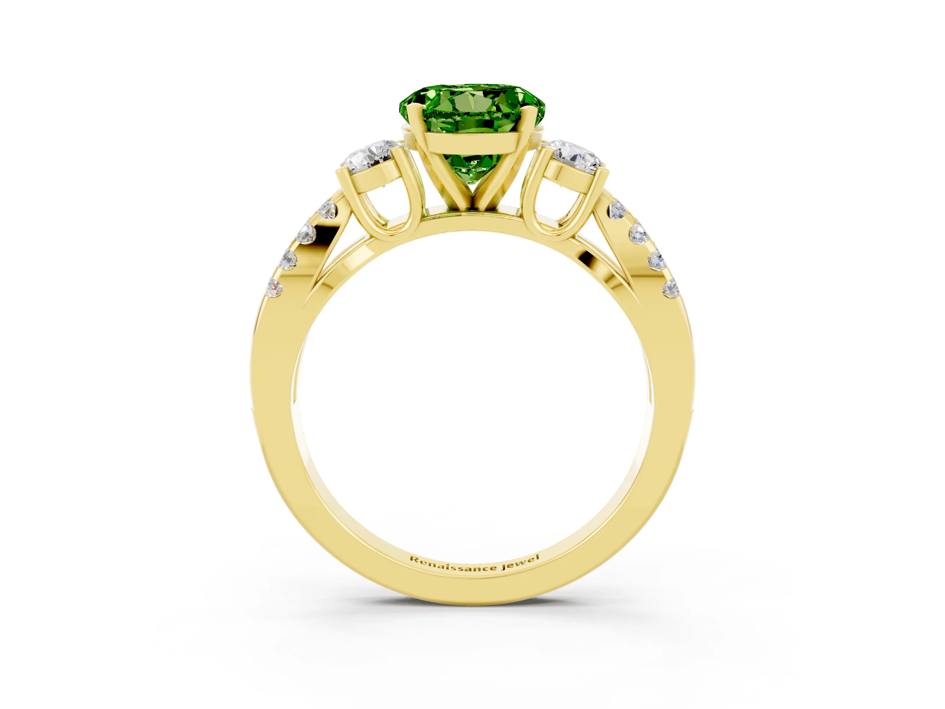 Yellow gold Round Cut Peridot Three-Stone Ring with Pavé Split Shank and Four-Prong Setting_3