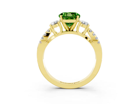 Yellow gold Round Cut Peridot Three-Stone Ring with Pavé Split Shank and Four-Prong Setting_3
