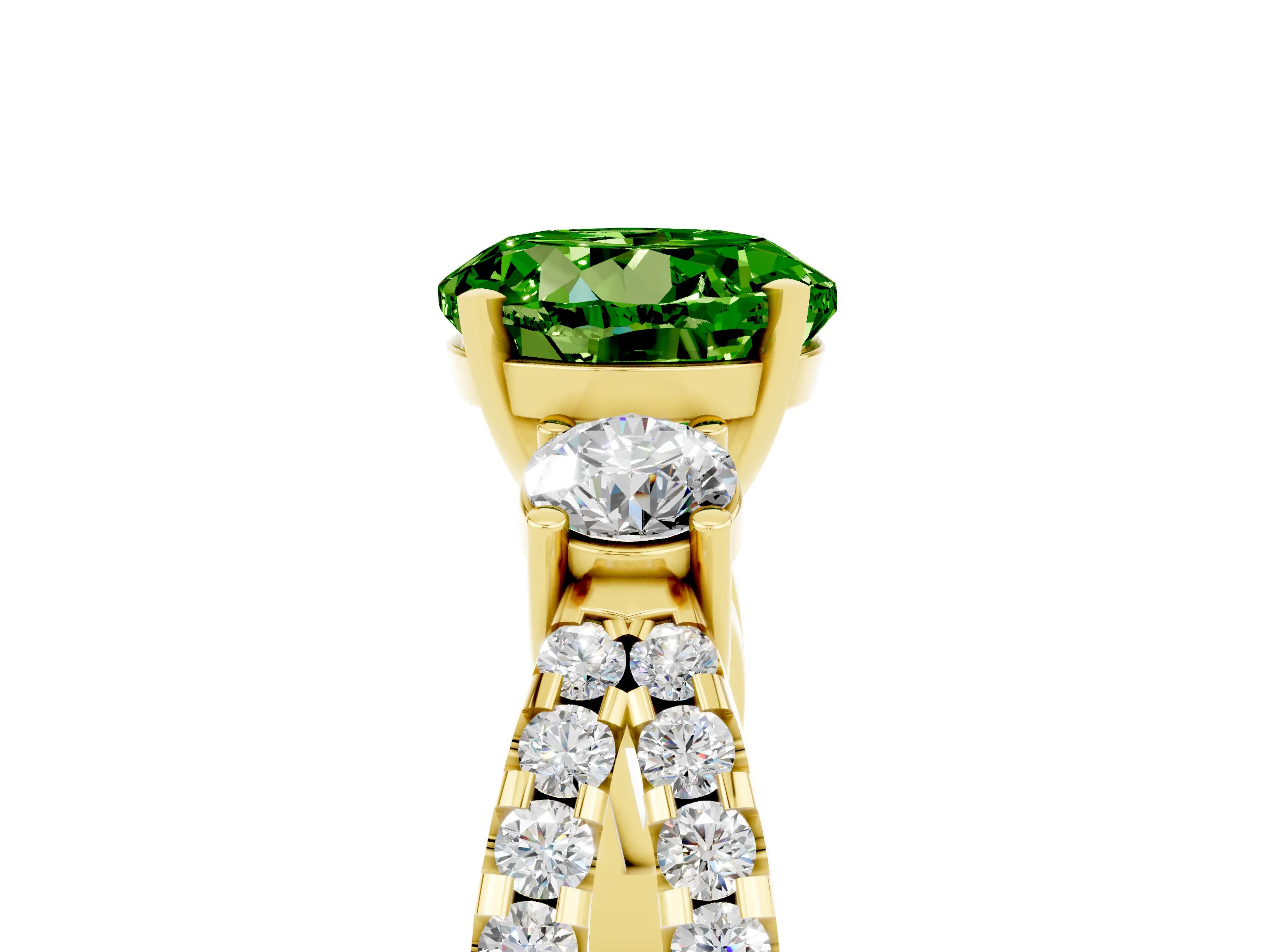 Yellow gold Round Cut Peridot Three-Stone Ring with Pavé Split Shank and Four-Prong Setting_5