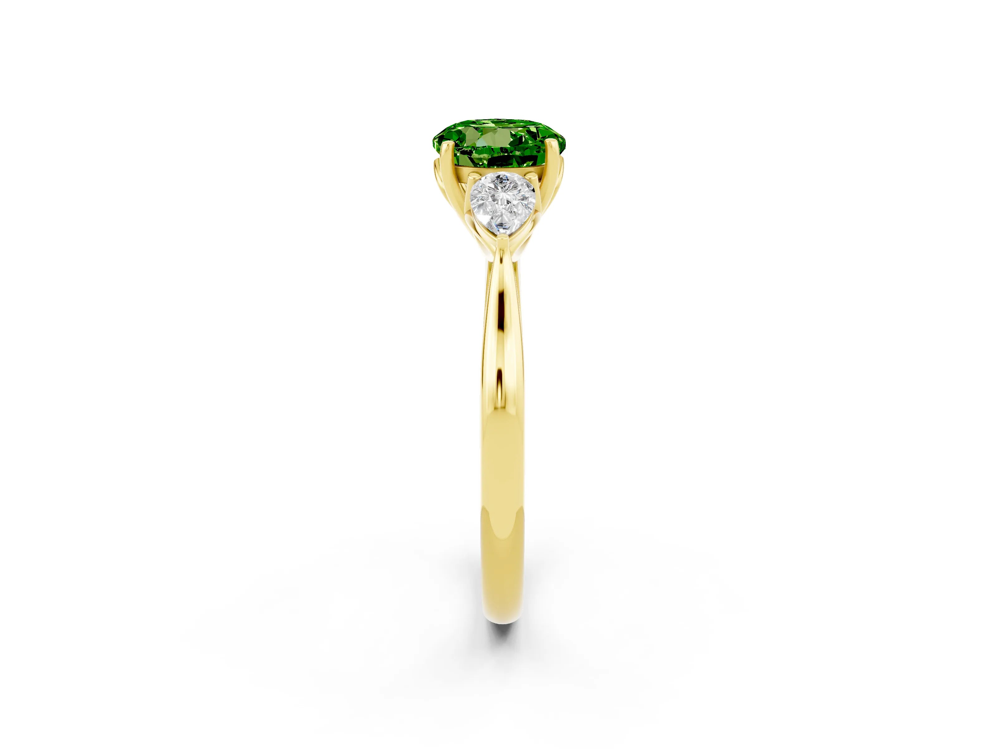 Yellow gold Round Cut Peridot Three-Stone Ring with Pear Side Stones and Four-Prong Setting_14