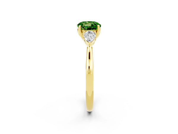 Yellow gold Round Cut Peridot Three-Stone Ring with Pear  Side Stones and Prong Setting