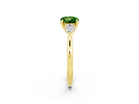 Yellow gold Round Cut Peridot Three-Stone Ring with Pear Side Stones and Four-Prong Setting_14