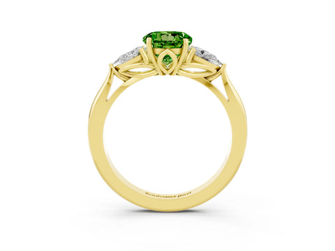 Yellow gold Round Cut Peridot Three-Stone Ring with Pear Side Stones and Four-Prong Setting_15