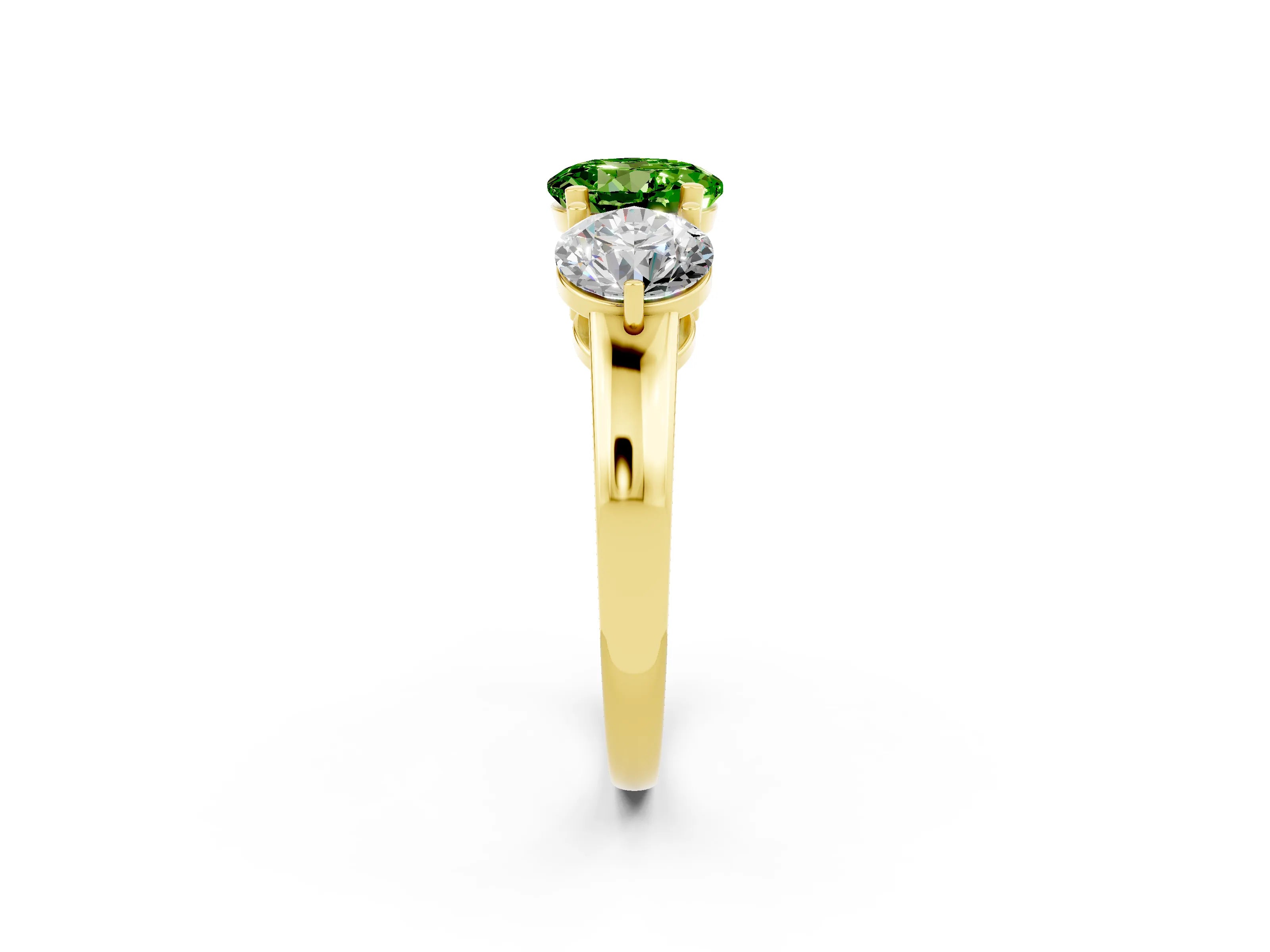 Yellow gold Round Cut Peridot Three-Stone Ring with Prong Setting and Classic Band_2