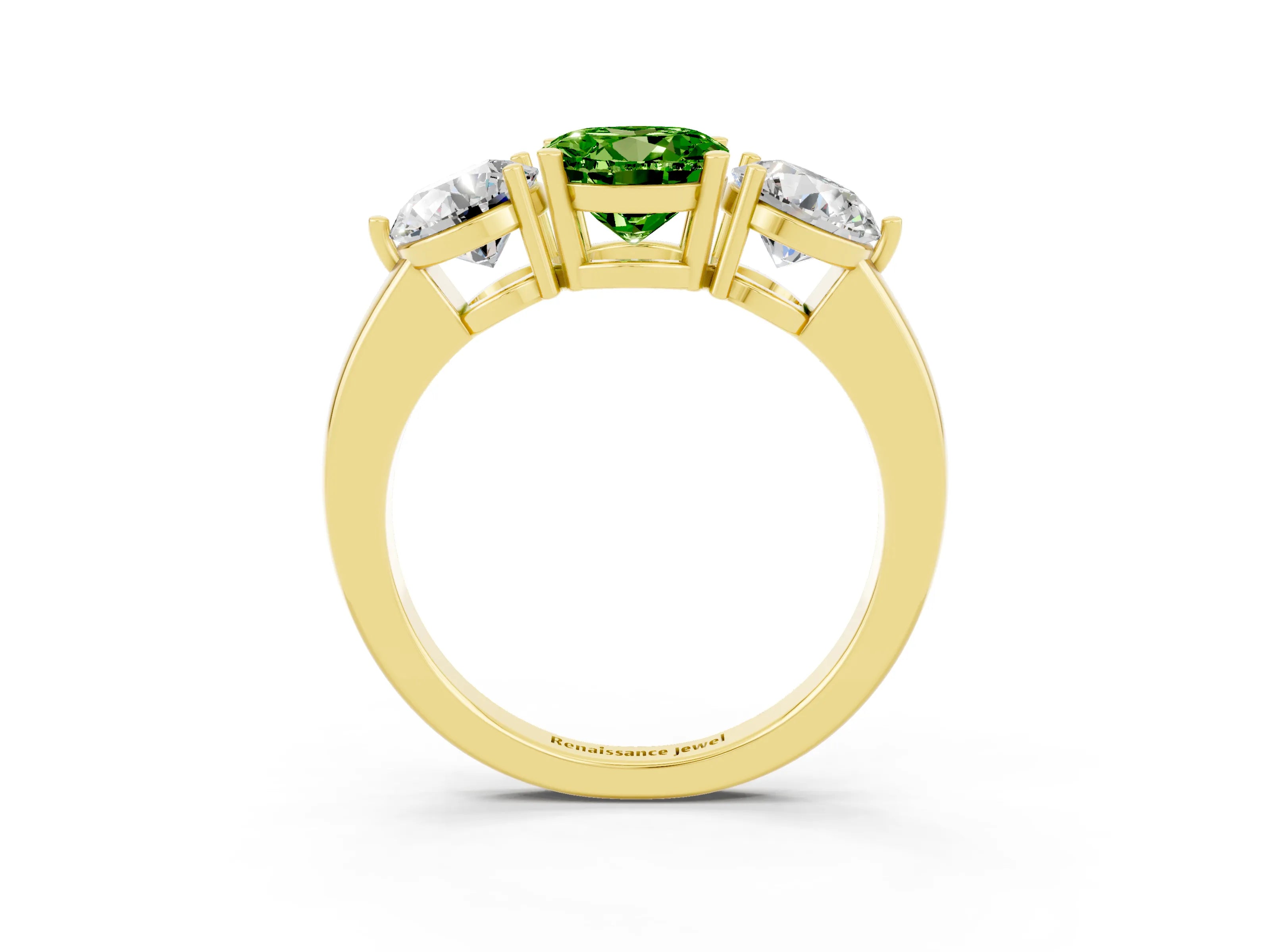 Yellow gold Round Cut Peridot Three-Stone Ring with Prong Setting and Classic Band_3
