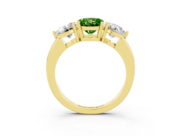Yellow gold Round Cut Peridot Three-Stone Ring with Prong Setting and Classic Band