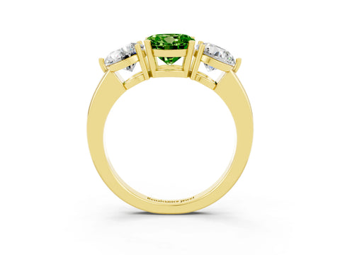 Yellow gold Round Cut Peridot Three-Stone Ring with Prong Setting and Classic Band_3