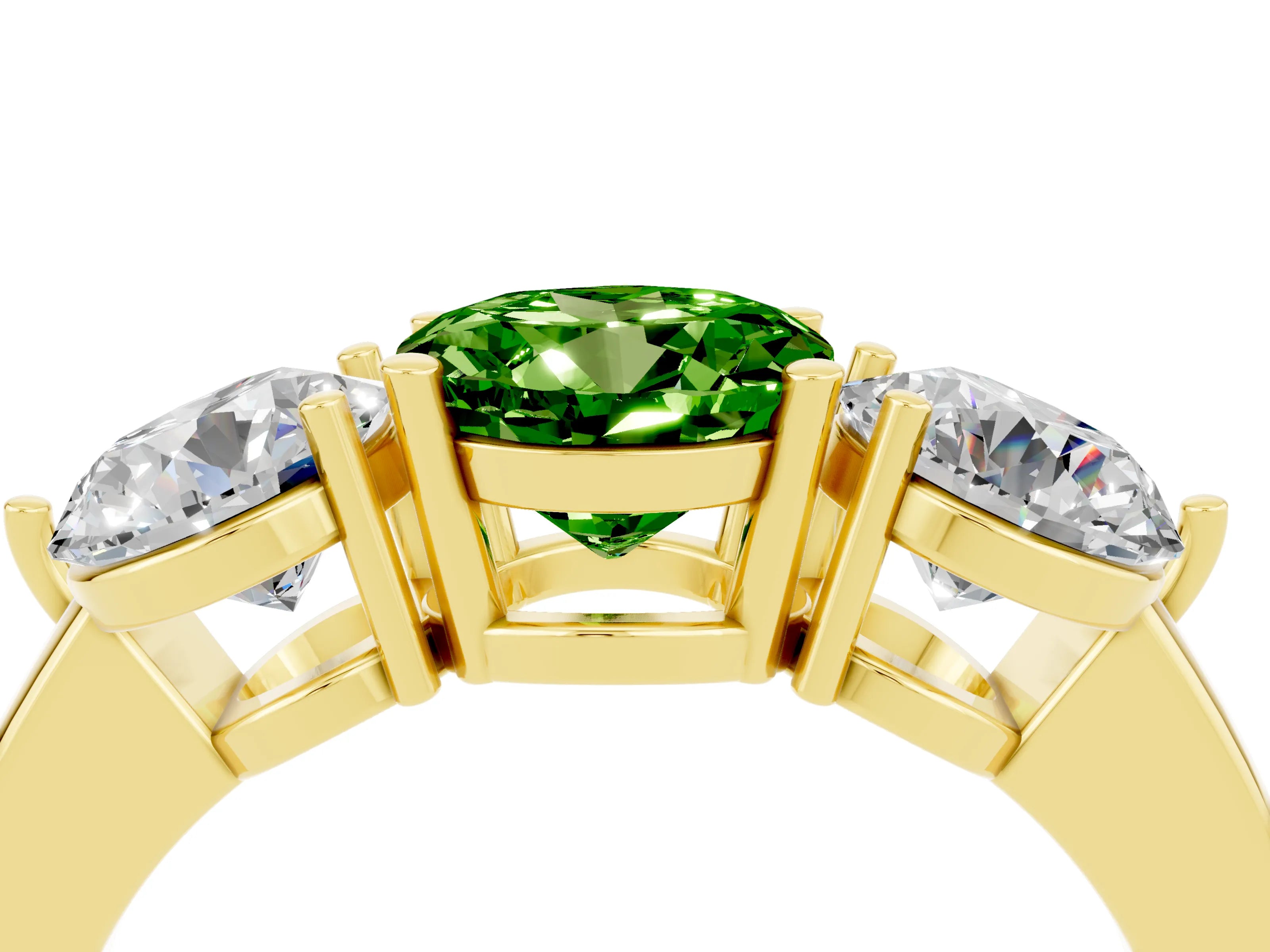 Yellow gold Round Cut Peridot Three-Stone Ring with Prong Setting and Classic Band_4