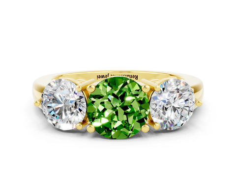 Yellow gold Round Cut Peridot Three-Stone Ring with Prong Setting and Classic Band
